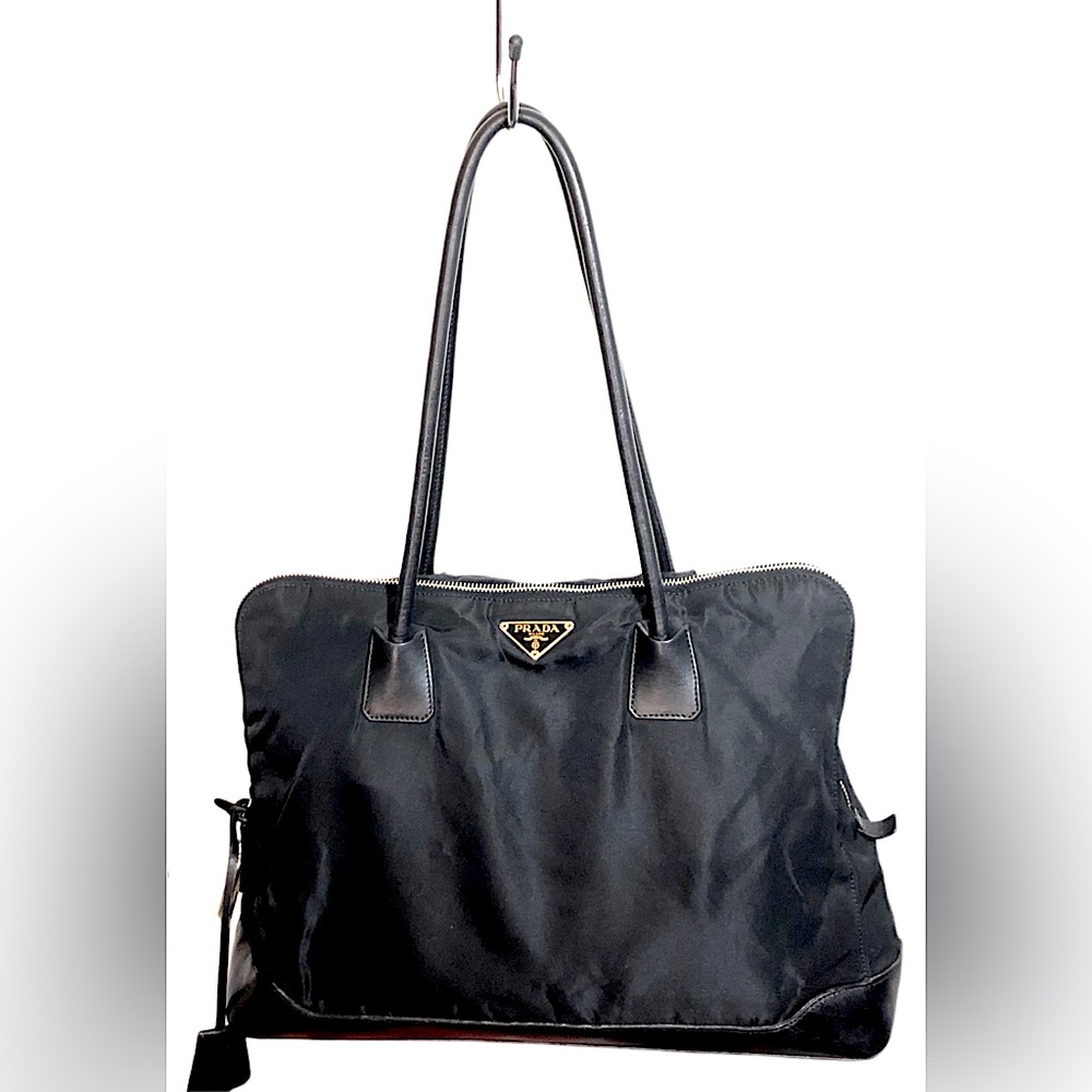 PRADA Vintage Nylon Tote Shoulder Bag | Gold Hardware with Padlock & Keys